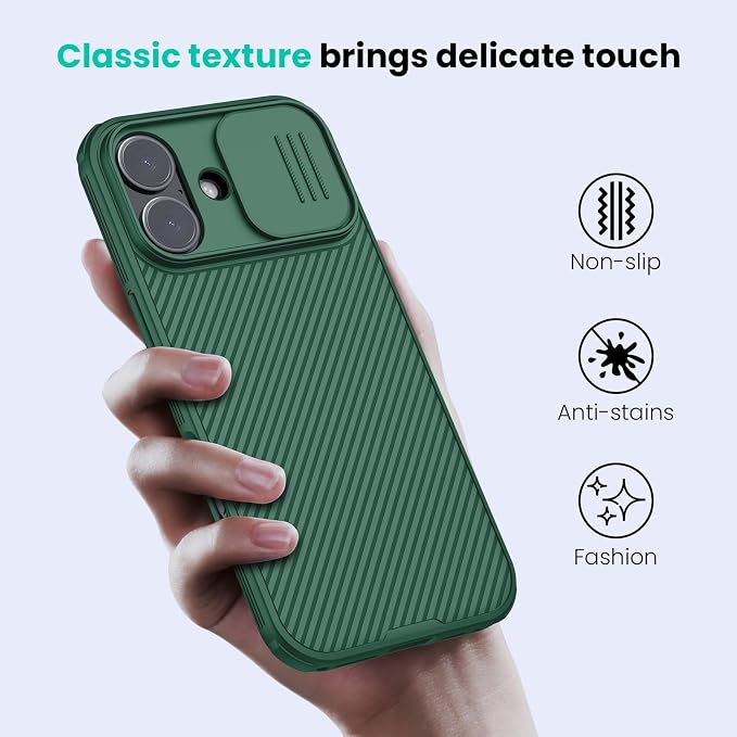 Nillkin for iPhone 17 Case with Slide Camera Cover, Thin Slim Fit, Shockproof Protective, Protector Privacy, Phone Case iPhone 17 Camera Lens Protector 6.3 inch, Green