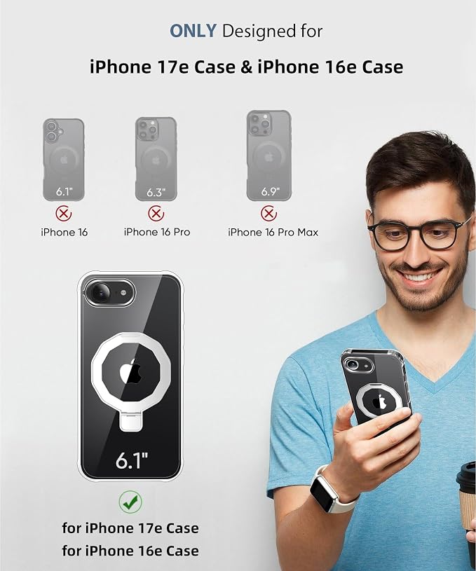for iPhone 17e Case & iPhone 16e Case, with Screen Protector, Built-in Seamless Stand, [Compatible with MagSafe] Protective Shockproof Phone Case, Slim Cover for iPhone 17e & iPhone 16e - Clear