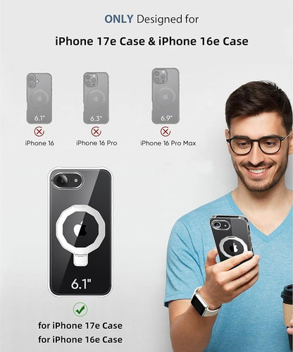 for iPhone 17e Case & iPhone 16e Case, with Screen Protector, Built-in Seamless Stand, [Compatible with MagSafe] Protective Shockproof Phone Case, Slim Cover for iPhone 17e & iPhone 16e - Clear