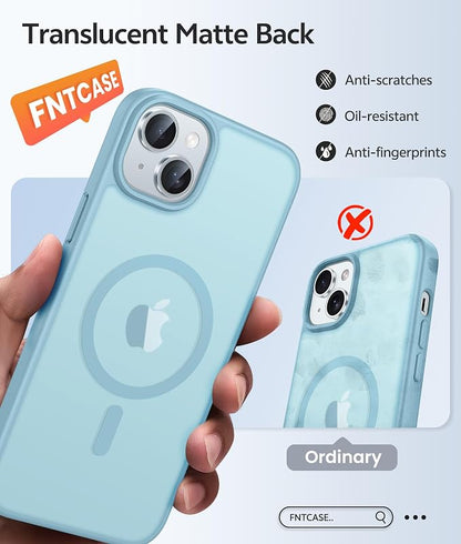 FNTCASE for iPhone 15 Case: for iPhone 14 Case & iPhone 13 Case [Compatible with Magsafe] Translucent Matte Cases with [Screen Protector] Military Grade Shockproof Protective Phone Cover - Teal