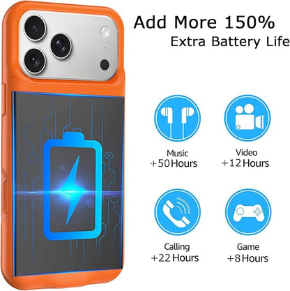 Battery Case for iPhone 17 Pro Max, Upgraded 12000mAh Pack Rechargeable Charger Case with Wireless Charging Compatible for iPhone 17 Pro Max (6.9 inch) External Battery Charging Cover (Orange)