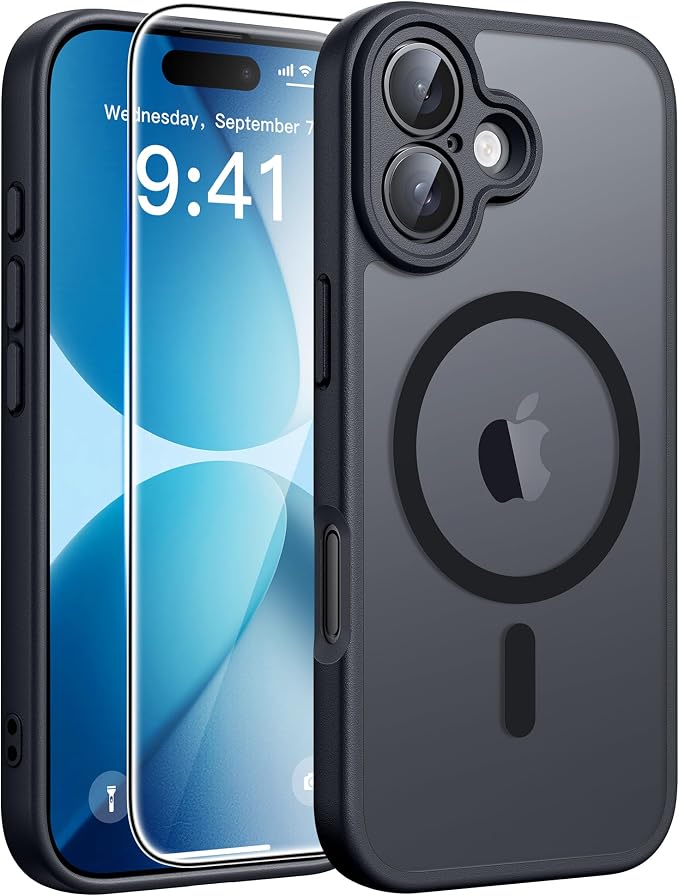 FNTCASE for iPhone 17 Case: [Compatible with Magsafe] Translucent Matte Cases with [Full Camera Protection] [Screen Protector] Military Grade Shockproof Protective Phone Cover - Black