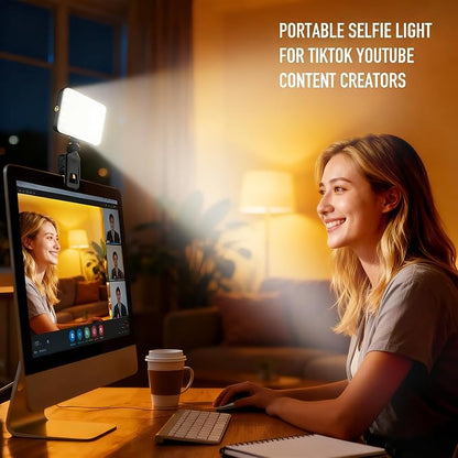Selfie Light for Video Conference and Make Up,91 LED Clip On Light and Eye Friendly,3 Modes 10 Brightness, Rechargeable 2000mAh, Portable Compatible with Phone Laptop Webcam Zoom,Live Streaming