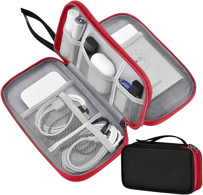 ZINZ Electronic Accessories Organizer, Travel Cable Carry Pouch Storage Bag for Laptop Attachment Cable, Cord, Charger, Earphone etc,Black-Red