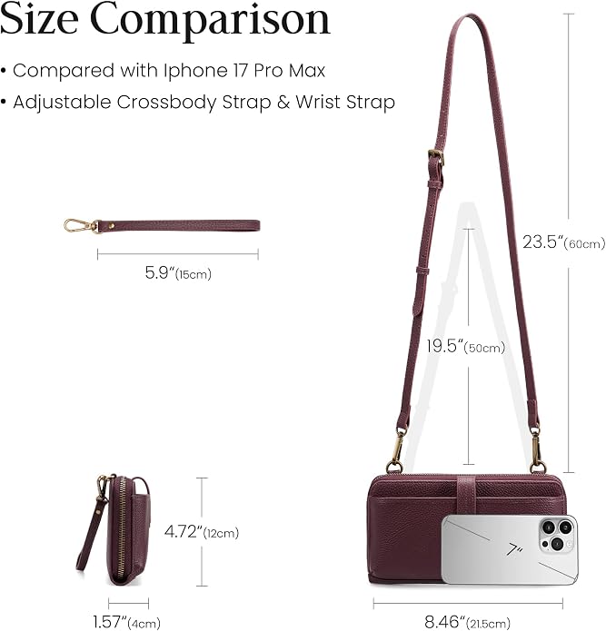 befen Leather Wristlet Wallet for Women Cell Phone Purse with Built in Wallet Vintage Leather Crossdody Bag Clutch Purse