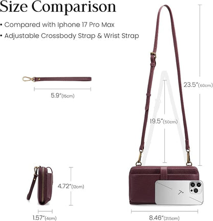 befen Leather Wristlet Wallet for Women Cell Phone Purse with Built in Wallet Vintage Leather Crossdody Bag Clutch Purse