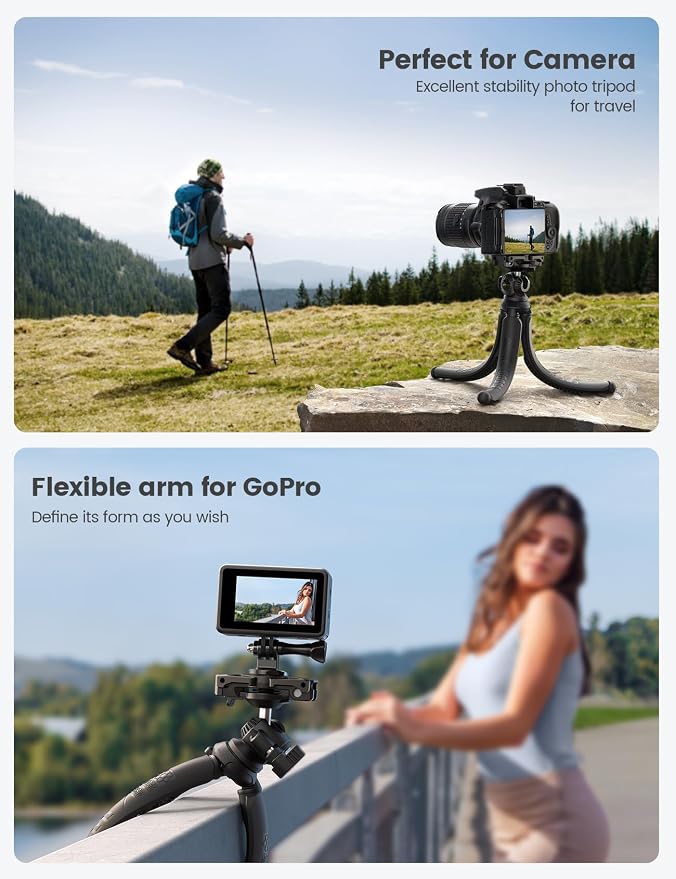 Lamicall Tripod for Camera - 3 in 1 Flexible Tripod for iPhone with Wireless Remote - iPhone Stand for Video Recording Vlogging Compatible with Smartphone, Small Digital Camera Dark Grey