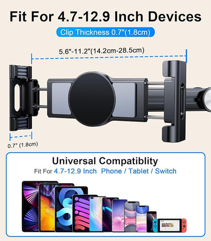 3 in 1 Extension Arm Tablet Holder for Car Headrest with Magnetic Phone Mount Compatible with Magsafe, Adjustable iPad Holder for Car Backseat Rear Facing for Kids Baby, Fit for 4.7"-13", Black