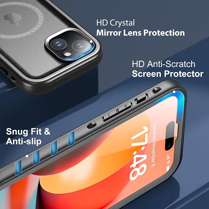 SPORTLINK for iPhone 15 Plus Case - IP68 Waterproof Military Protective Full Body Heavy Duty Shockproof 360 Sealed Dustproof with Camera Screen Protector Cover for i Phone 15 Plus 6.7" Mag/Black