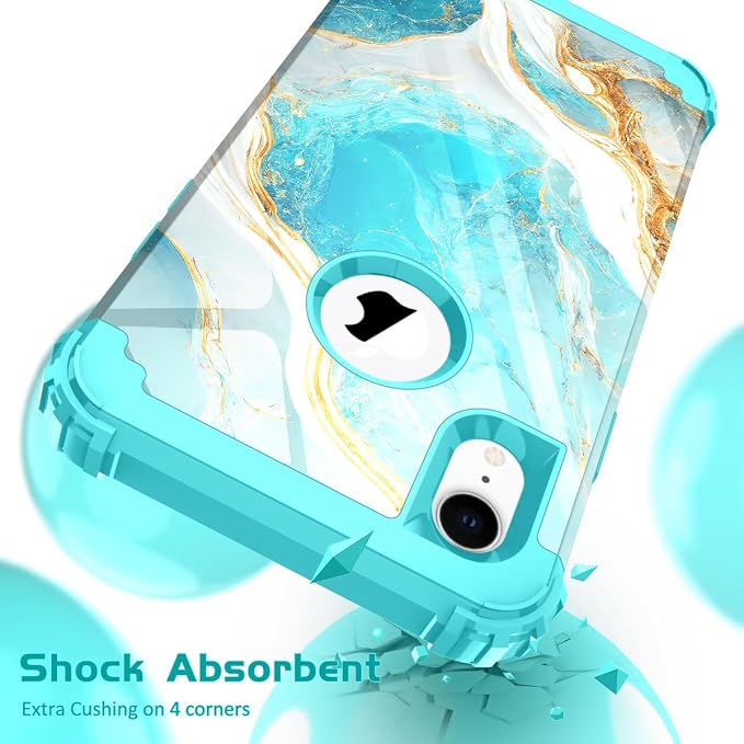 Hocase for iPhone XR Case, Heavy Duty Shockproof Protection Soft Silicone Rubber+Hard Plastic Bumper Hybrid Dual Layer Protective Case for iPhone XR (6.1-inch Display) 2018 - Teal