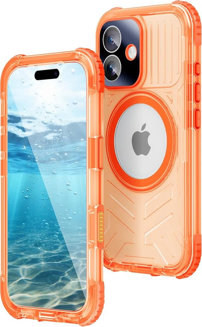 WIFORT for iPhone 17 Waterproof Case, [Fit for Magsafe] with Sapphire Lens & Screen Protector, IP68 Full Body 15FT Military Shockproof, Magnetic Frosted Phone Cover with Lanyard, 6.3" Orange
