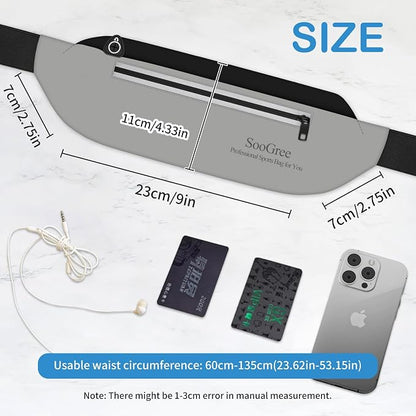 SooGree Running Waist Pack for Men Women, Lightweight Waterproof Sports Belt Bag, Phone Running Pouch, Night Reflective Fitness Storage Bag for Running Cycling Hiking Traveling (Black/Gray)