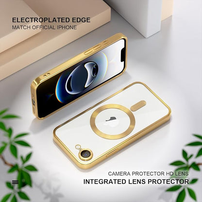 Misea Magnetic for iPhone 17e / 16e Case Compatible with MagSafe [Never Yellowing] [Military Grade Drop Protection] Full Camera Lens Protector Plating Soft Clear Phone Case for Women 6.1 inch, Gold