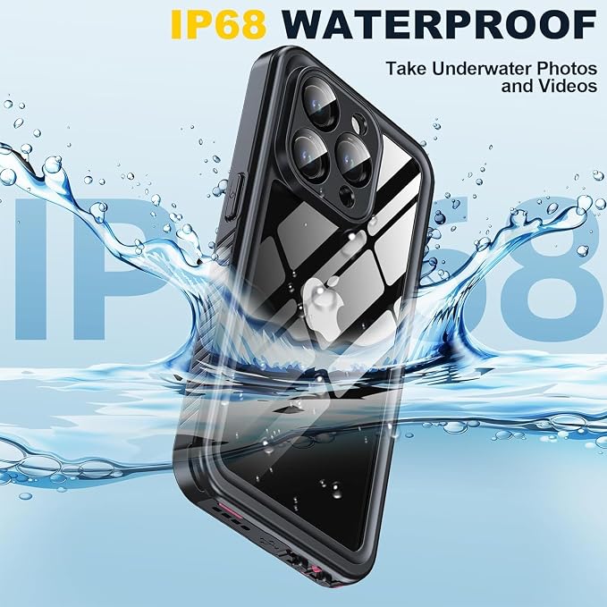 for iPhone 15 Pro Case Waterproof, Built-in Privacy Screen & HD Screen Double Front Frame [IP68 Underwater] Shockproof Dustproof Full Body Protection iPhone 15 Pro Phone Case Pink