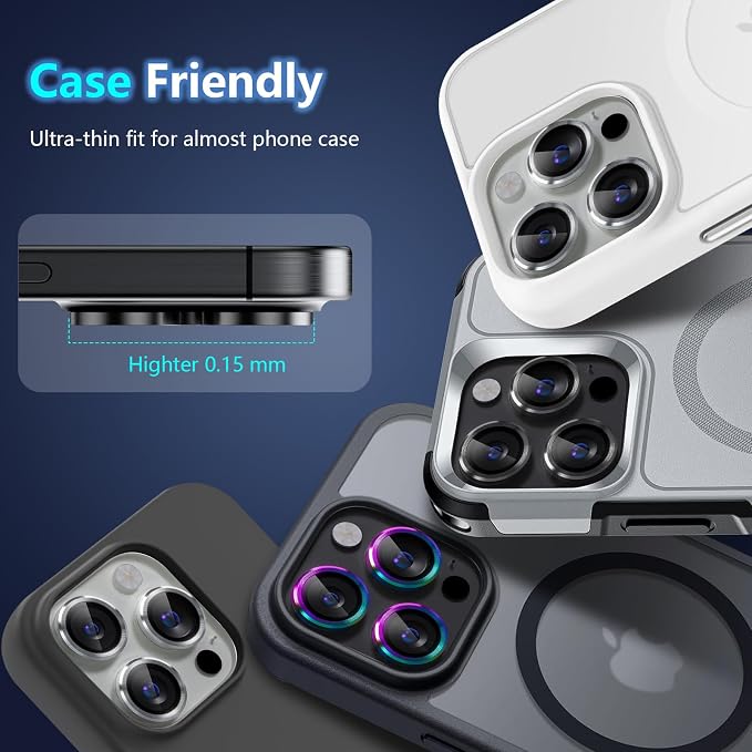 AFARER for iPhone 16 Pro/16 Pro Max Camera Lens Protector - HD Tempered Glass with Metal Ring,Scratch-Resistant & Shatterproof,Silver Titanium,1 Set
