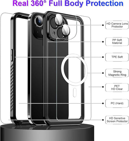 Temdan Compatible with iPhone 14 Case Waterproof, Built-in Screen & Camera Protector IP68 Underwater Full Body 14FT Military Dropproof Shockproof Phone Case 6.1"-Black/Clear-Mag