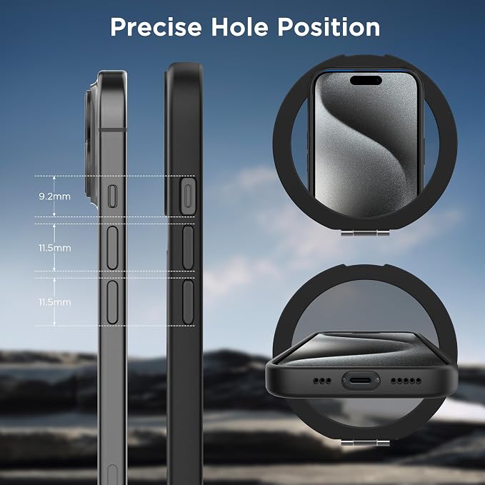 CACOE Magnetic Case for iPhone 15 6.1 inch with 360 Rotatable Ring Stand, Compatible with MagSafe Car Phone Mount, Cases Cover Phone Holder for Desk Meeting/Videos Matte Black