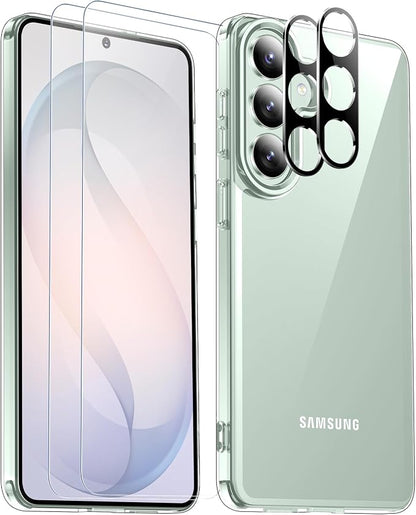 SPIDERCASE Designed for Samsung Galaxy S26 Case, [10 FT Military Grade Drop Protection], 2 Pack [Tempered Glass Screen Protector+Camera Lens Protector] Heavy Duty Shockproof Case,Clear