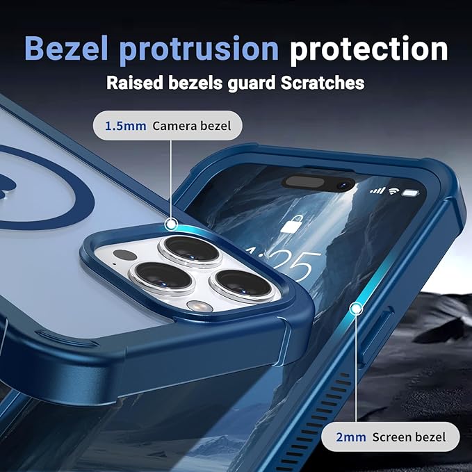 jaroco Magnetic for iPhone 14 Pro Case, [Compatible with MagSafe][Military Grade Drop Protection][Heavy Duty Protection][Non-Slip][Shockproof] 2-Layer Durable Bumper Phone Case 6.1''-Deep Blue
