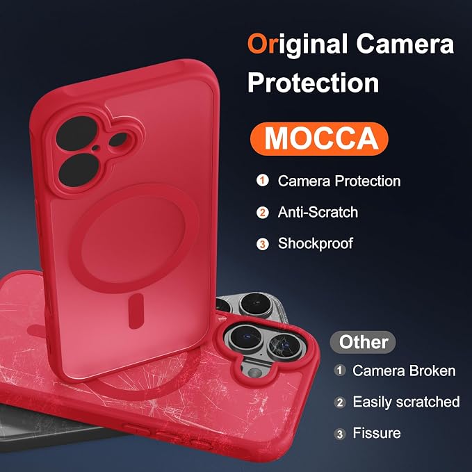 MOCCA Magnetic for iPhone 17 Case, (Compatible with Magsafe) (16FT Military Grade Protection) Full Camera Protection Anti-Fingerprint Slim Translucent Matte Phone Cover 6.3",Red