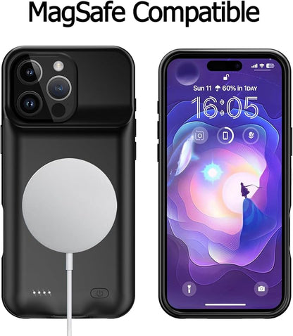 Battery Case for iPhone 16 Pro Max, 12000mAh Enhanced Portable Protective Qi Wireless Charger Case Battery Pack with CarPlay Wireless Charging Compatible for iPhone 16 Pro Max (6.9 inch)-Black