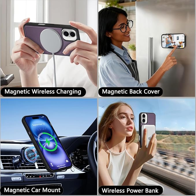 Wallet Case for iPhone 16 with Card Holder/Crossbody Wallet/Strap| RFID Blocking | Magnetic | Kickstand | Detachable | PU Leather Phone Case for iPhone 16,6.1 in,Purple