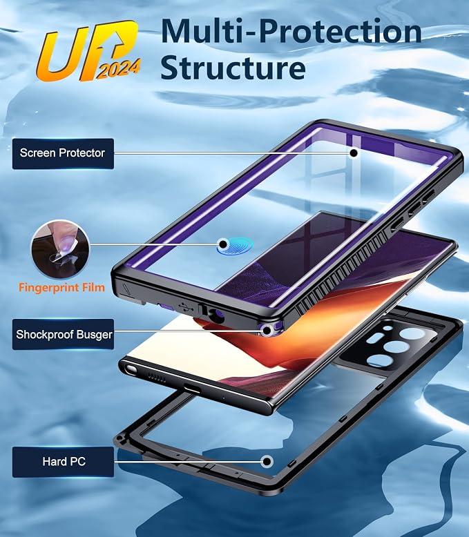 Temdan for Samsung Galaxy Note 20 Ultra Case Waterproof, [Military-Grade Drop Protection] [IP68 Underwater] Full Body Heavy Duty Rugged Shock-Proof Case for Note 20 Ultra 6.9''-Purple