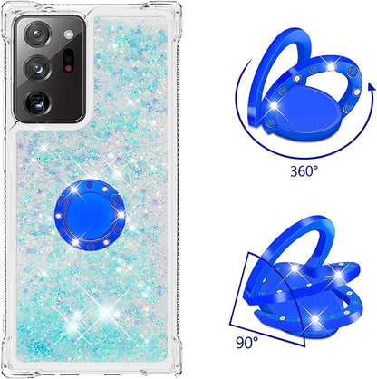 Bling Protection Case for Galaxy Note 20 Ultra, Glitter Liquid Case Silicone Bumper Case Transparent Shockproof Cover Yellowing-Resistant with Ring Holder Compatible with Samsung Galaxy Note 20 Ultra