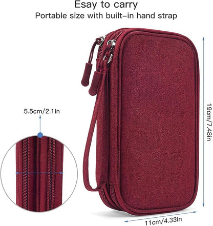 CAAORDKSO Electronic Cord Organizer Travel Case, Travel Cable Organizer Bag, Waterproof Electronic Accessories Carry Pouch for Cable, Cord, USB, Charger, Phone, Power Bank, Earphone (Wine Red, Medium)