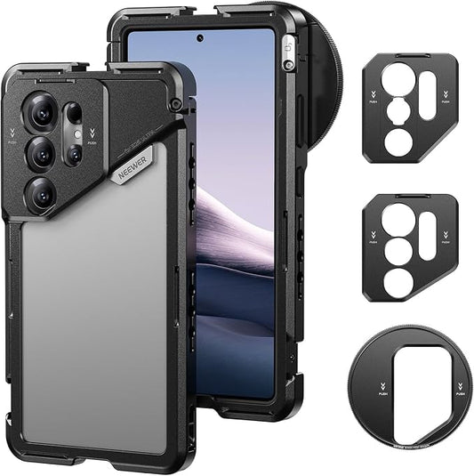 NEEWER S25 Ultra Phone Cage, Mobile Video Rig Phone Stabilizer with 67mm Filter Adapter, 17mm Lens Backplate, T Mount Lens Adapter, Compatible with Samsung Galaxy Moment T Series Lenses, PA082