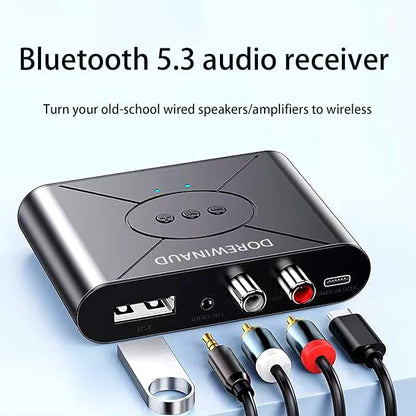 Bluetooth 5.3 Audio Receiver, Wireless Audio Receiver RCA Adapter for Stereo, USB Flash Drive/NFC One Key Connect/Car Speakers/Wireless Headphones Receiving Mode for Bluetooth Devices