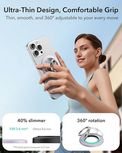 ESR for MagSafe Phone Grip, Dual-Side Magnetic Phone Grip,360° Adjustable Thin Magnetic Ring Holder Stand,for iPhone 17e/17-12, Samsung, All Phones, MagSafe Accessories (2 Metal Rings Included)
