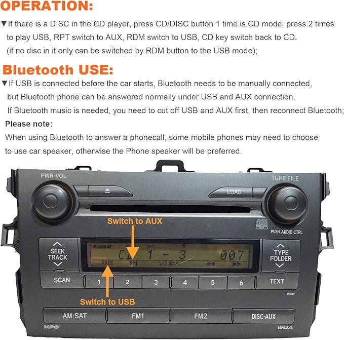 Bluetooth Car Kit, Car Audio USB AUX Input Adapter Built-in Bluetooth 5.0 for Toyota Camry Tacoma Corolla Tundra 4runner RAV4
