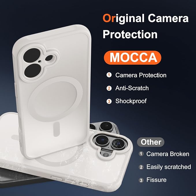 MOCCA Magnetic for iPhone 17 Case, (Compatible with Magsafe) (16FT Military Grade Protection) Full Camera Protection Anti-Fingerprint Slim Translucent Matte Phone Cover 6.3",Stone