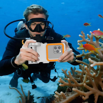 Universal Underwater Phone Diving Case with Bluetooth Controller, IP68 50FT Waterproof for iPhone 17 (Standard Only), iPhone 16/15/14/13/12/11 & Galaxy S24/S23/S22, Grey+Orange