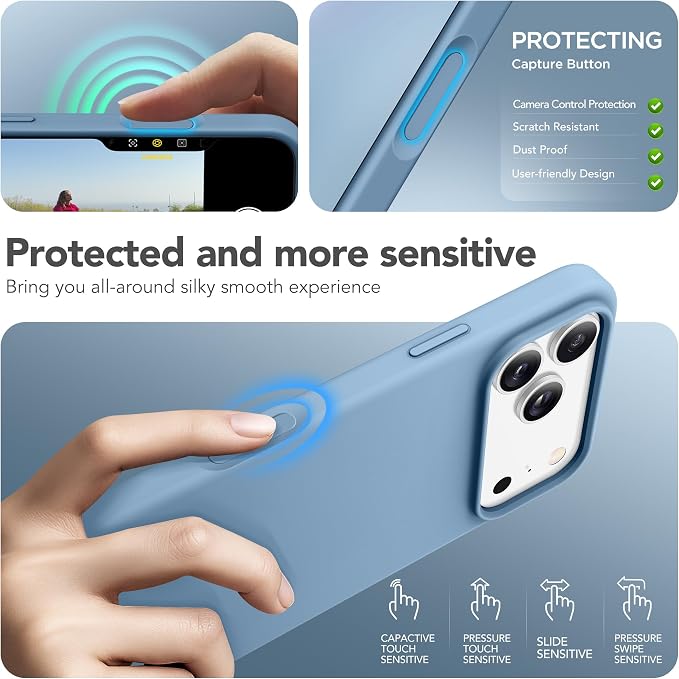 GONEZ Magnetic for iPhone 17 Pro Max Case, Compatible with MagSafe, [Screen Protector + Camera Lens Protector], Liquid Silicone Anti-Scratch Shockproof Protective Phone Case 6.9 inch, Mist Blue