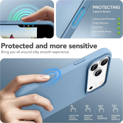 GONEZ Magnetic for iPhone 17 Pro Max Case, Compatible with MagSafe, [Screen Protector + Camera Lens Protector], Liquid Silicone Anti-Scratch Shockproof Protective Phone Case 6.9 inch, Mist Blue