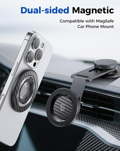 SYNCWIRE Carbon Fiber Magnetic Phone Ring Holder for MagSafe - Magnet Phone Grip Stand with 360° Rotation & Reinforced Hinge Compatible with iPhone 16 15 14 13 Pro Max Plus MagSafe Accessories