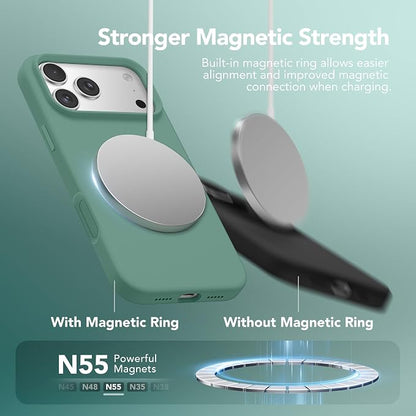 GONEZ Magnetic for iPhone 17 Pro Case, Compatible with MagSafe, [Screen Protector + Camera Lens Protector], Liquid Silicone Anti-Scratch Shockproof Protective Phone Case 6.3 inch, Midnight Green
