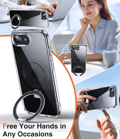 Chicfun 3-in-1 [Magnetic+Kickstand+Ring Holder] for iPhone 17e Case & iPhone 16e case with Stand Compatible with MagSafe, Military Shockproof Protective iPhone 17e Phone Case Kickstand Cover Clear