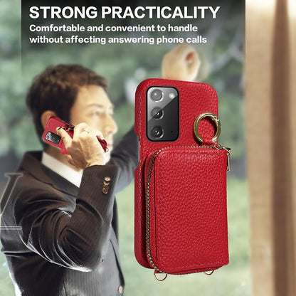 Wallet Case for Samsung Galaxy Note 20 5G with Shoulder Strap Ring Buckle, PU Leather Zipper Flip Organ Purse, Card Holder Stand Phone Cover for Note20 Notes 20s Twenty Not S20 Women Men Red
