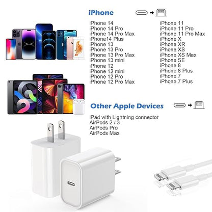 Fast Charging for iPhone 14 13 12 11,2Pack MFi Certified, USB C Charger Block with 6FT USB C to Lightning Cable Charging for iPhone 14/14 Pro Max/13/13 Pro Max/12/12 Pro Max/11/11Pro/XS/Max/XR/X,iPad