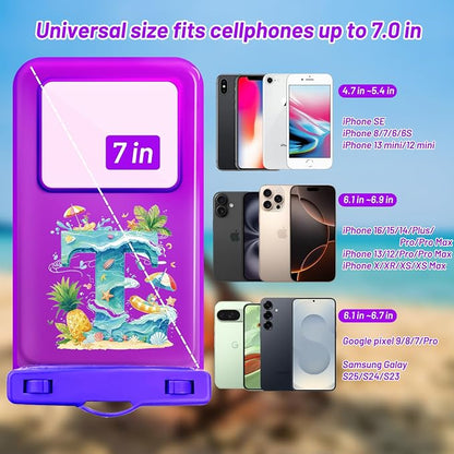 Personalized Initial Waterproof Phone Pouch Case - IPX8 Cellphone Dry Bag with Lanyard for iPhone 16/15/14/13/12 Pro Max (6.1–6.9"), Beach & Cruise Ship Essentials with Monogrammed Design (Purple, T)