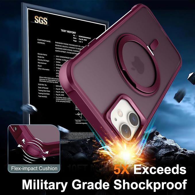 360° Magnetic Swivel Ring for iPhone 12 case, Built-in Metal Stand and Ring Holder, Magsafe Compatible, Military Grade Protection, Shock and Vibration Resistant - Wine Red