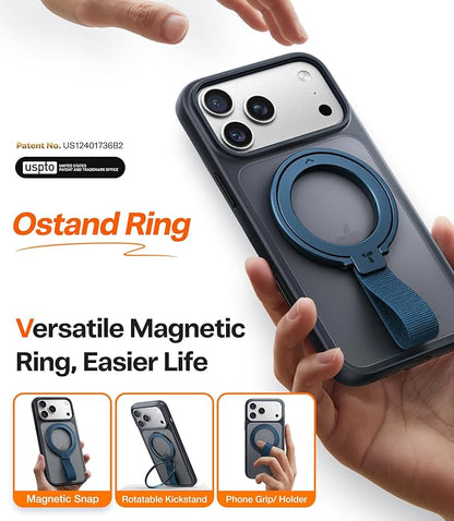 TORRAS 2025 Upgrade (Gen 6.0) Magnetic Phone Grip Holder Kickstand with Braided Strap, Fit for MagSafe Ring Removable, for iPhone 17 16,15, 14, 13 12 Samsung Galaxy, Google, Ostand Ring, Navy Blue