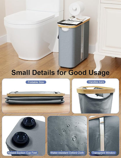 TAZENI Toilet Paper Storage Basket Holder Holds 9-12 +1 Rolls Elegant Multi-Functional Bathroom Toilet Paper Holder Stand Storage Organizer Waterproof with Tray Hold Phone Wet Wipes Gray