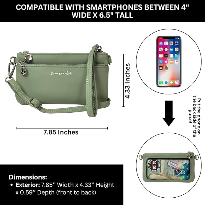 Save the Girls Cell Phone Purse - Touch Screen Women’s Crossbody Bag - Clutch Purses for Women (Bella) | Touch Screen, for Women