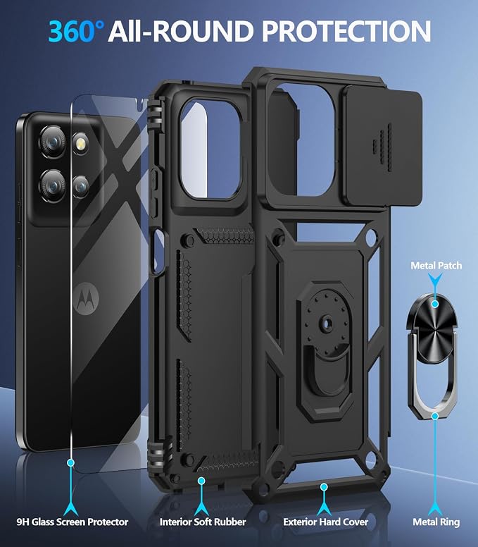 Taisairu for Motorola Moto G 2025/G 2026/G Play 2026 Case with Screen Protector & Slide Camera Lens Cover, Built-in Ring Stand Case for Moto G 2026/G 2025/G Play 2026 (Black)