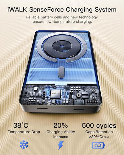 iWALK Magnetic Portable Charger, Qi2 Certified 15W Magnetic Power Bank with LED Display, 30W PD Fast Charging, 10,000mAh Battery Pack, Ergonomic Design, for iPhone 17/16/15/14/13/12 Series