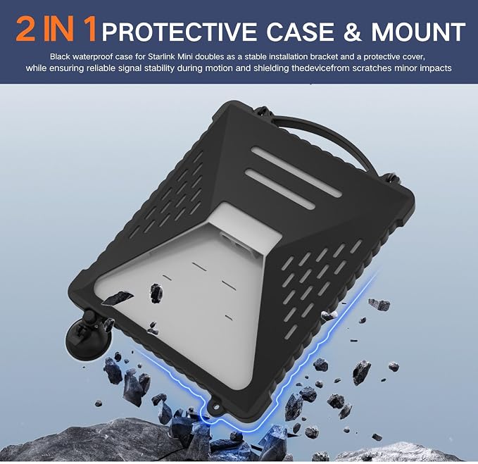 ACOVE Suction Car Cup Mount for Starlink-Mini,2-in-1 Satellite Dish Mounts Protective Silicone Case & Strong Suction Cup Stable Satellite Signal with Hook & Handle for Car Window/RVs/Road Trips,Black
